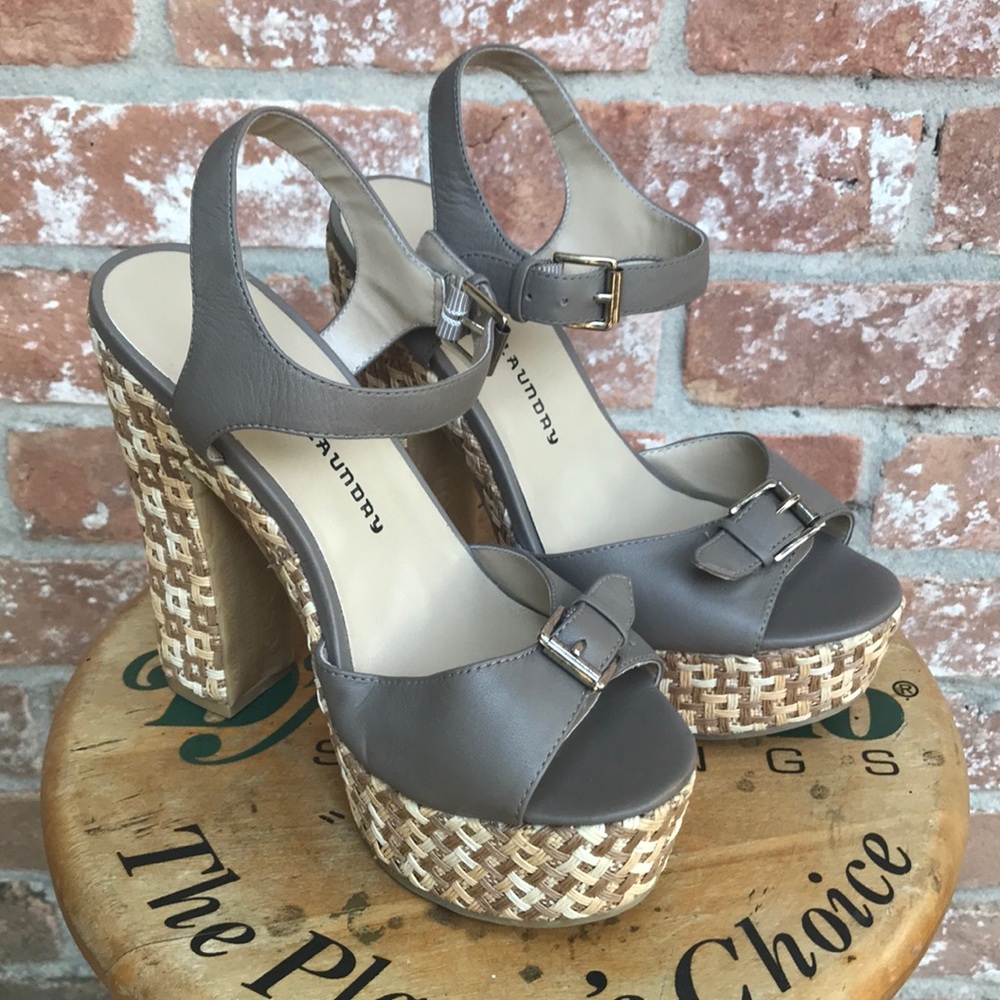 Chinese Laundry Beige Platforms w/ wicker detail